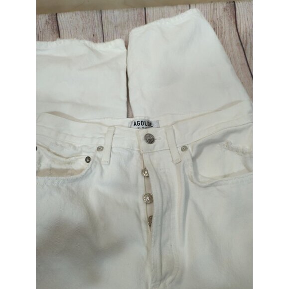 AGOLDE Women's 90s Mid Rise Loose Fit in White Out Distressed Jeans Size 25 - Picture 5 of 10